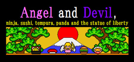 Angel and Devil,ninja,sushi,tempura,panda and the statue of liberty banner